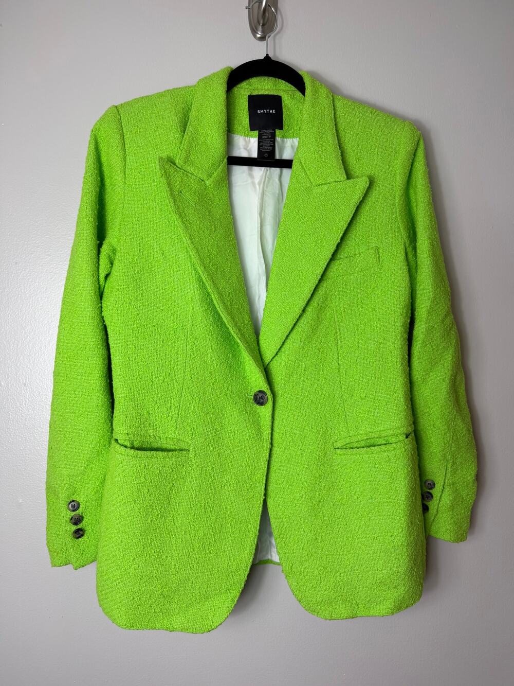 SMYTHE Lime Green Tweed 90s Blazer Jacket
